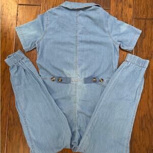No Boundaries Women Denim Coverall Jumpsuit Sz S Elastic Cuff Button Front